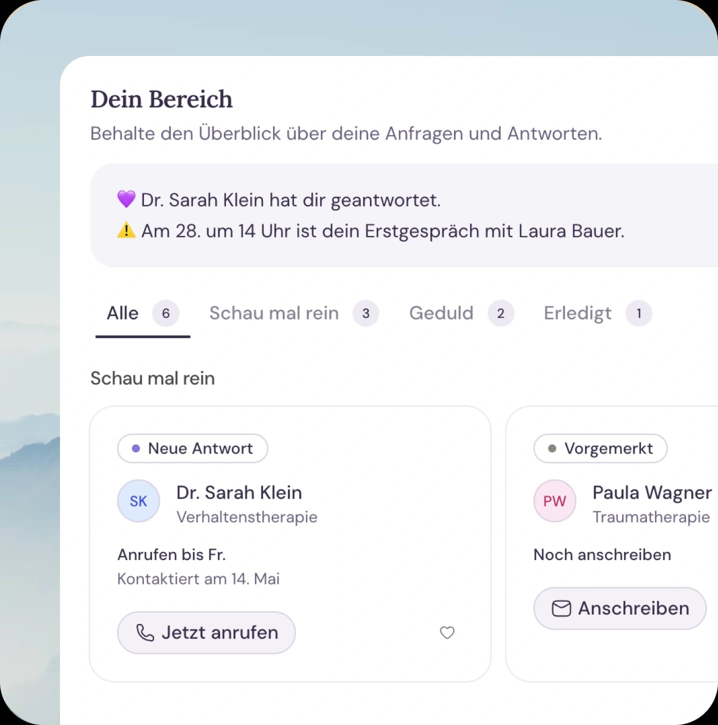 Dashboard mit allen Anfragen und Antworten an einem Ort